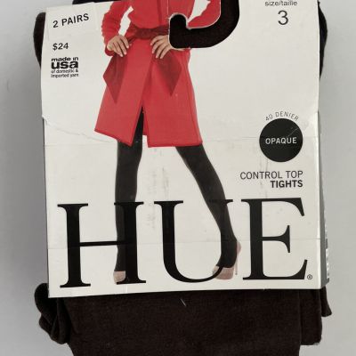 Hue Women Control Top Tights Size 3 New Espresso 2 Pair 40 Denier